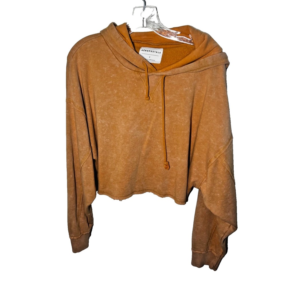 Aeropostale Cropped Washed Hooded Sweatshirt - Rust